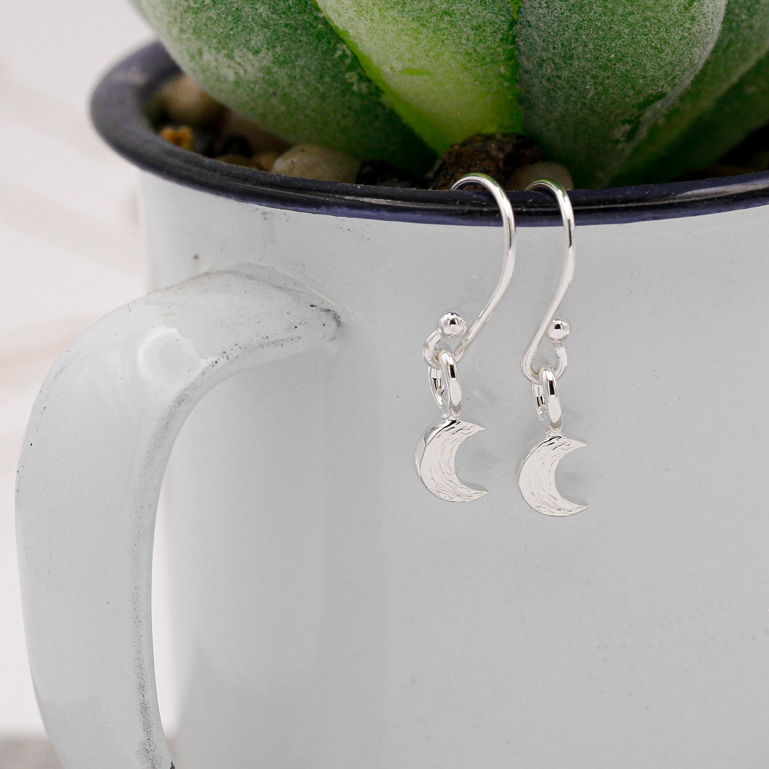 silver moon hook drop earrings