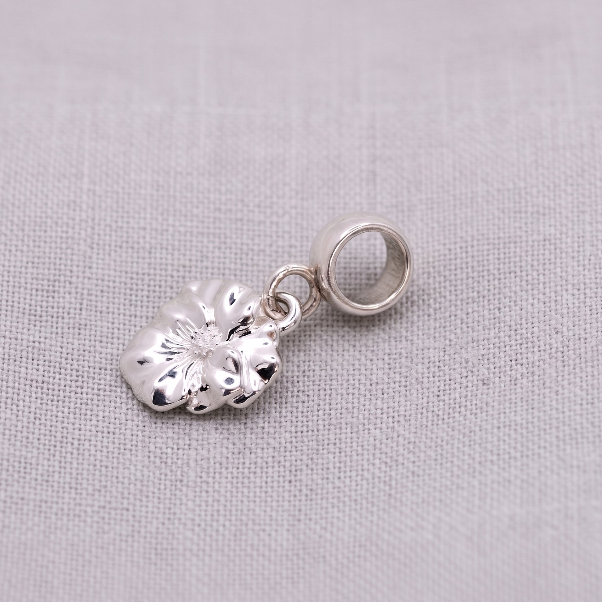 silver violet pansy flower charm on charm carrier