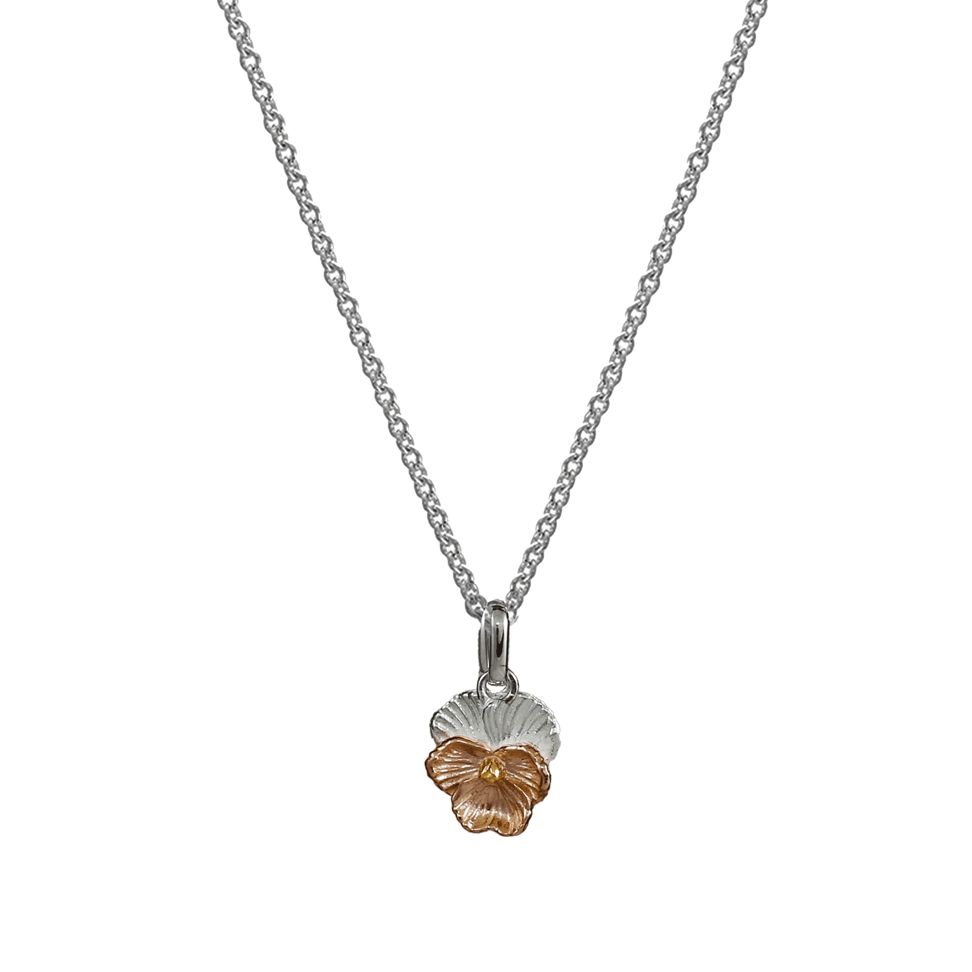 violet pansy flower silver necklace Chelsea Flower Show