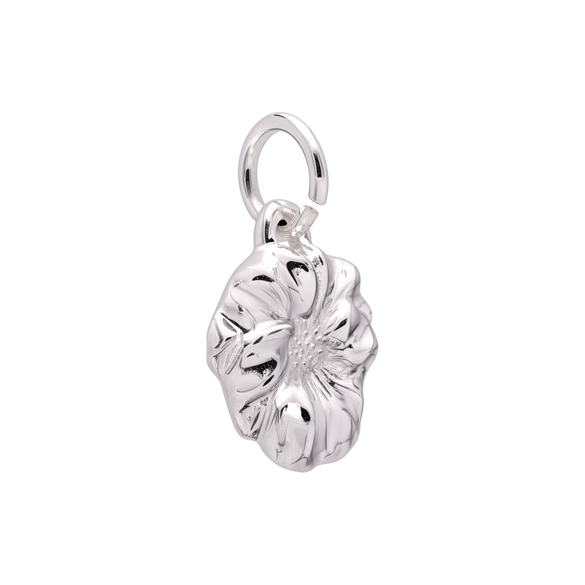 silver violet pansy flower charm on white background