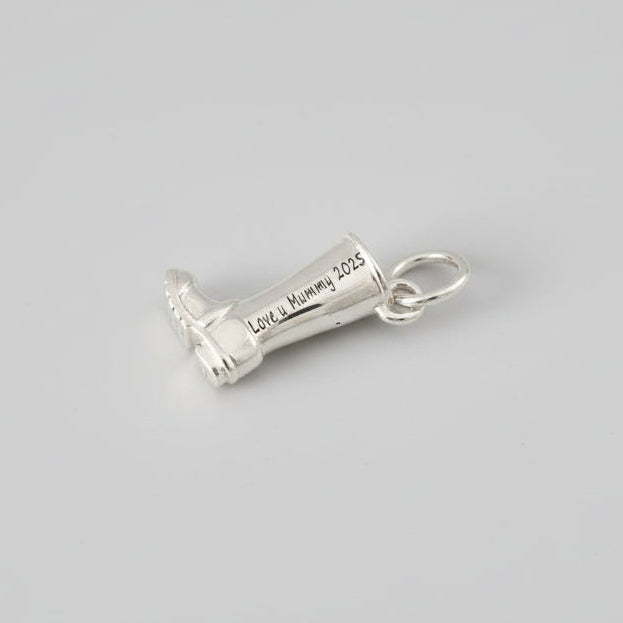 silver welly boot charm with engraving