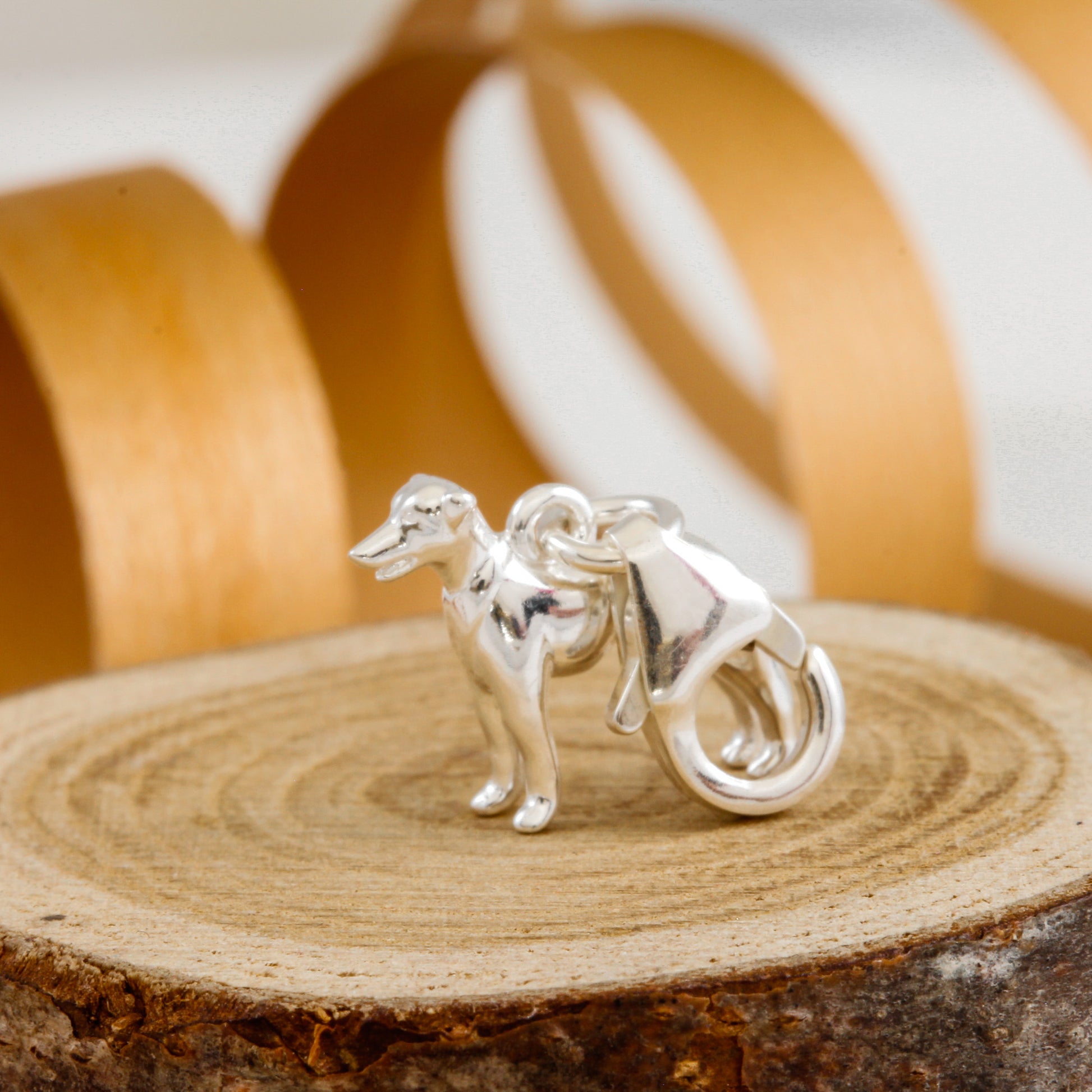 whippet silver dog charm with clip clasp
