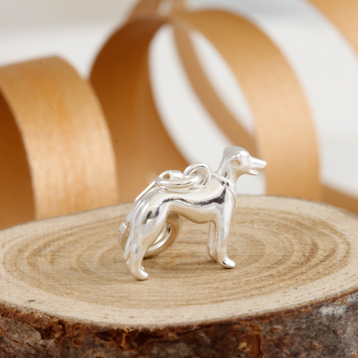 whippet silver dog charm with clip clasp