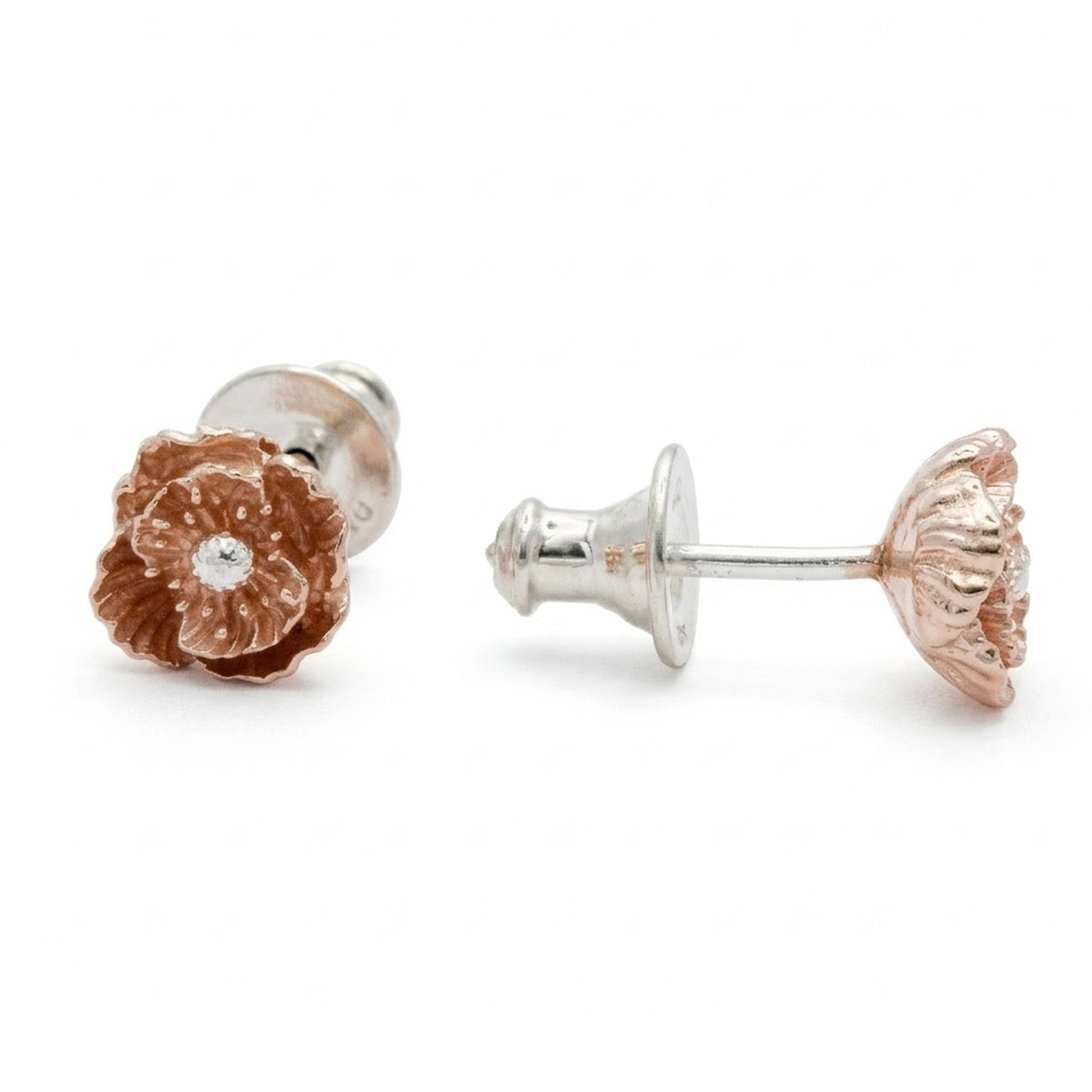 wild poppy flower stud earrings on white background