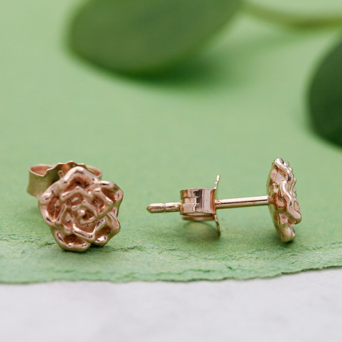 wild rose flower silver and rose gold stud vermeil earrings