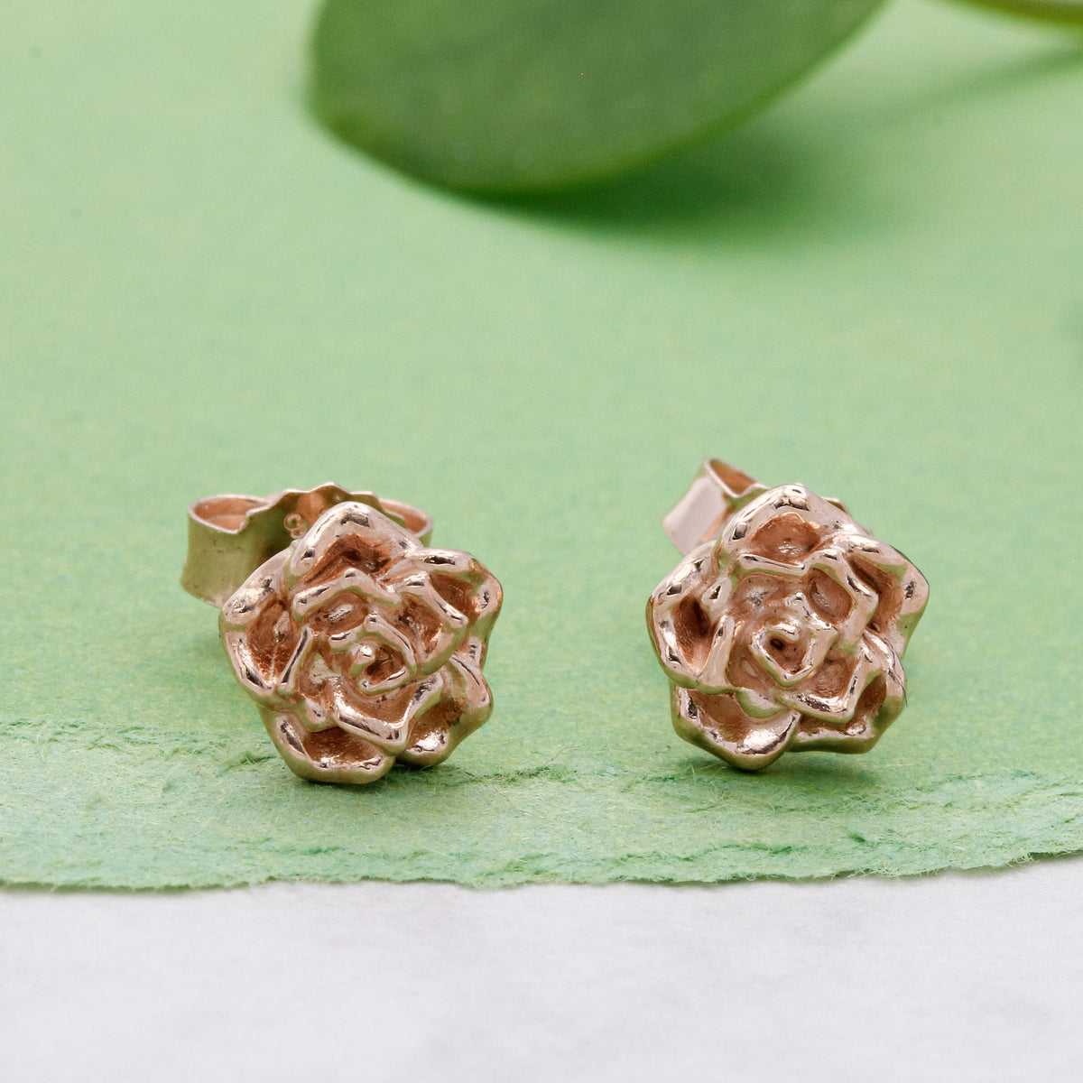 wild rose flower silver and rose gold stud vermeil earrings