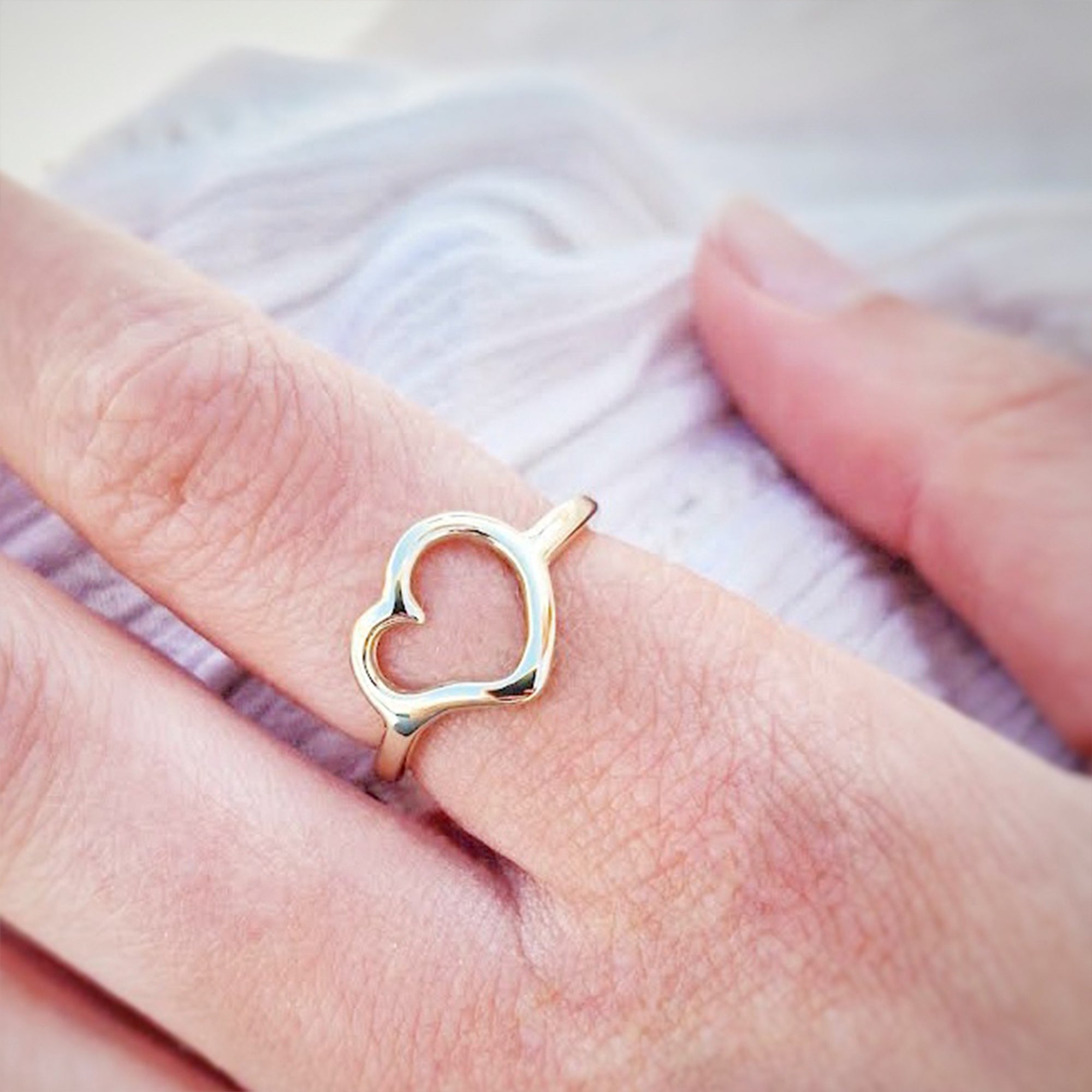open heart solid recycled gold ring for women