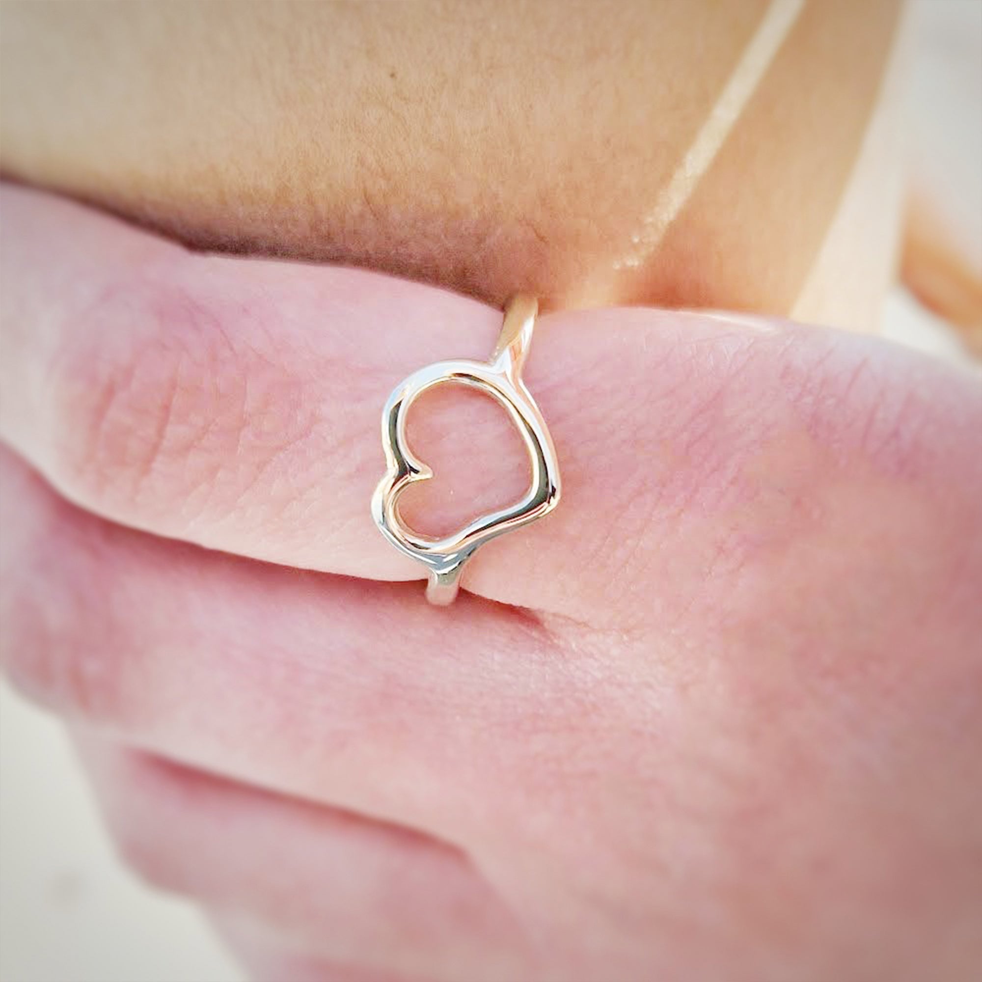 open heart solid recycled rose gold ring for women