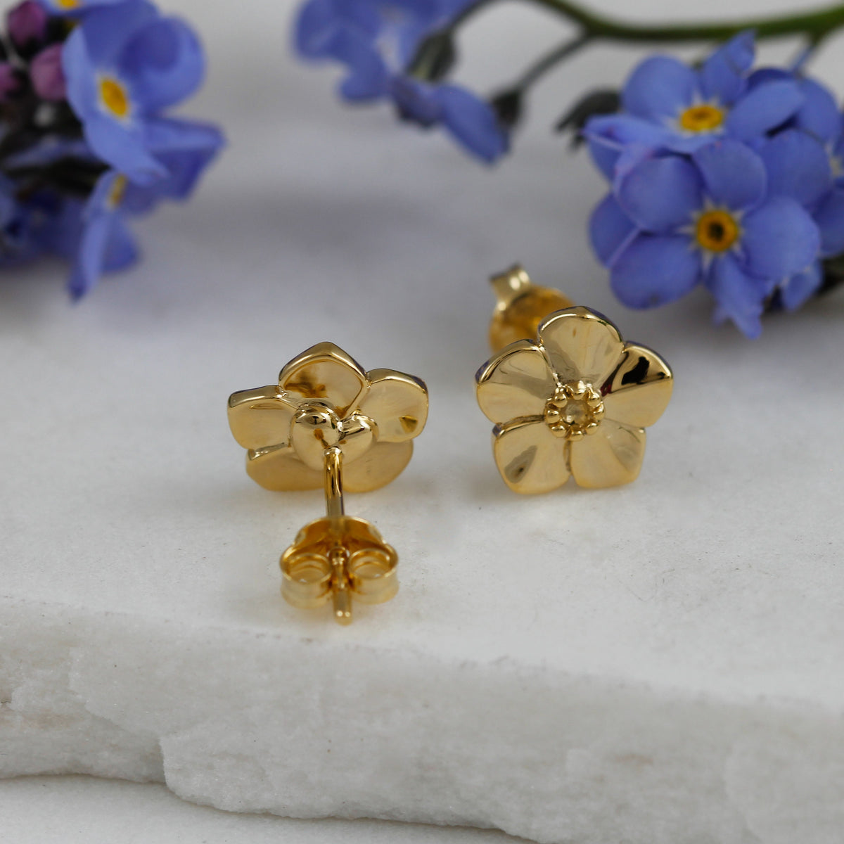 forget me not alzheimers flower yellow gold vermeil stud earrings