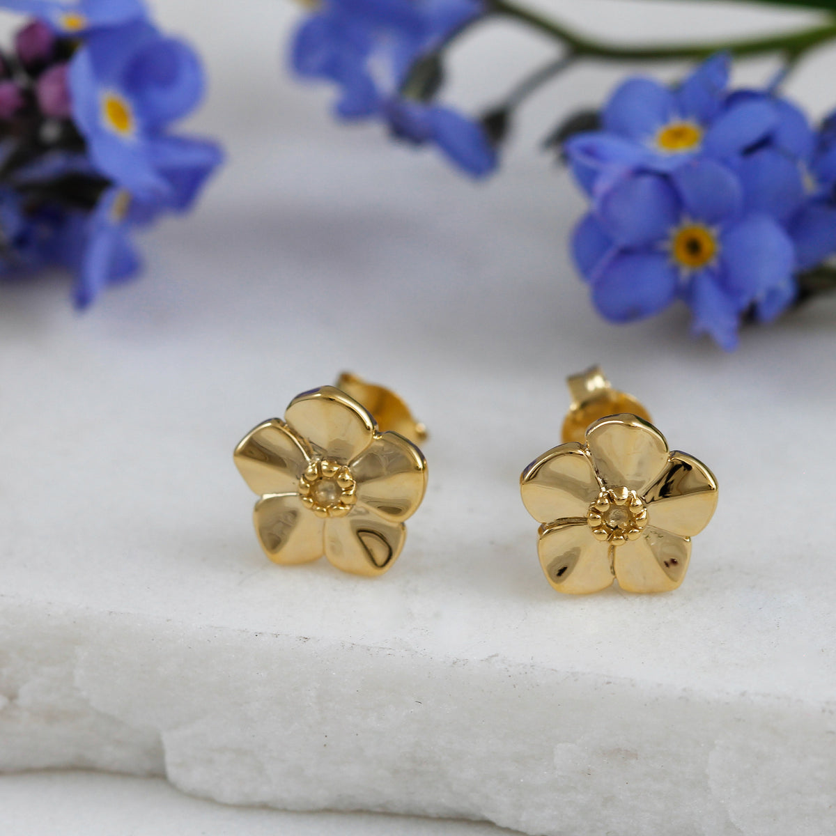 forget me not alzheimers flower yellow gold vermeil stud earrings