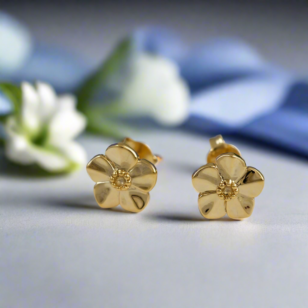 gold vermeil forget me not flower stud earrings