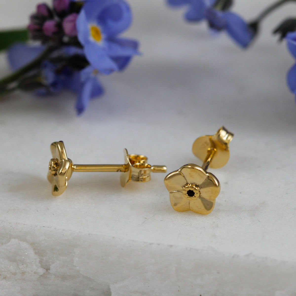 forget me not alzheimers flower gold vermeil small sized stud earrings