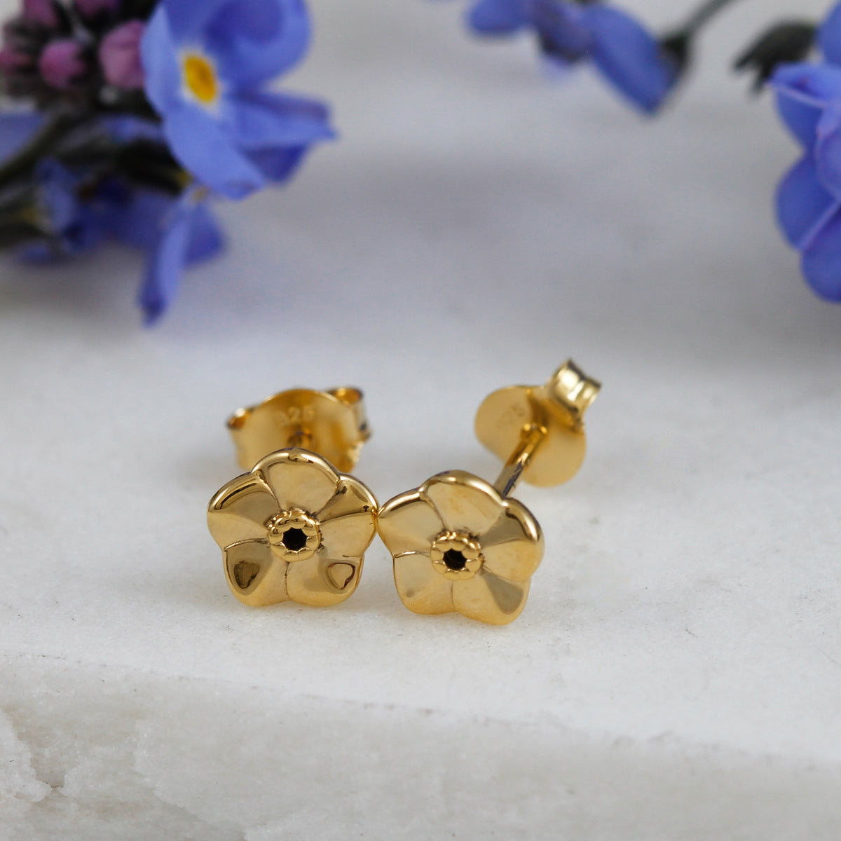 forget me not alzheimers flower gold vermeil small sized stud earrings