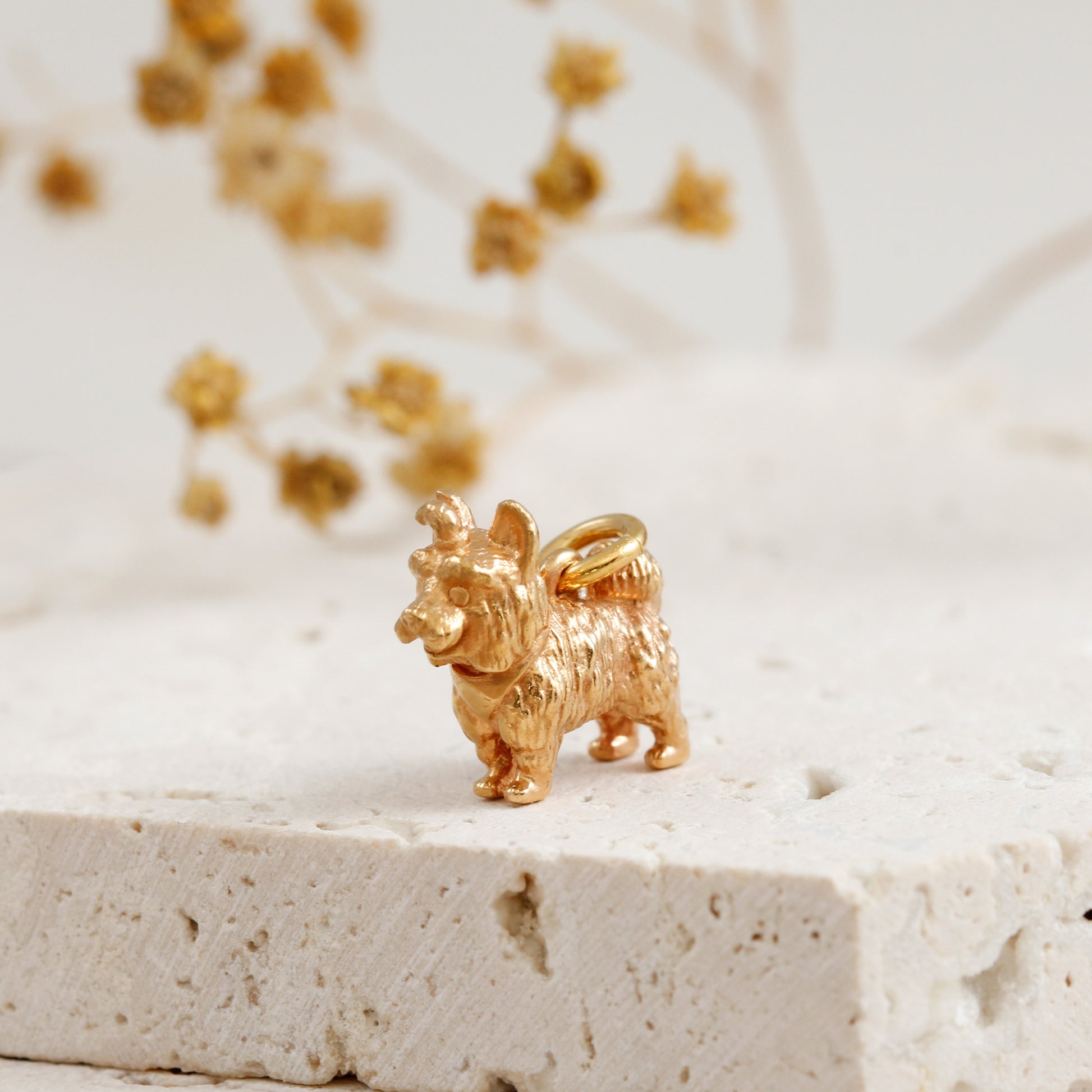 rose gold plated silver yorkie terrier charm for a necklace