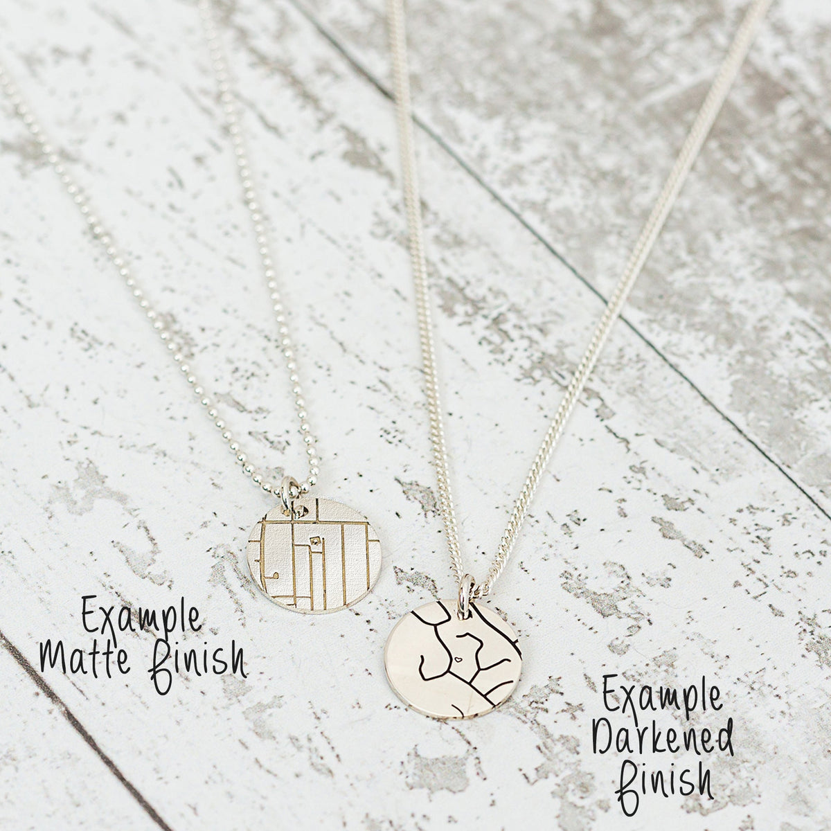 custom street map bespoke necklace engraved with location of home solid sterling silver off the map jewellery UK