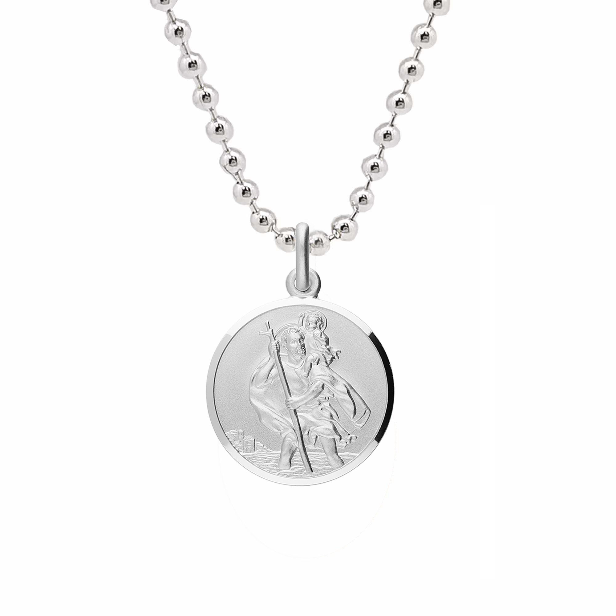 polished solid silver St Christopher necklace on ball chain