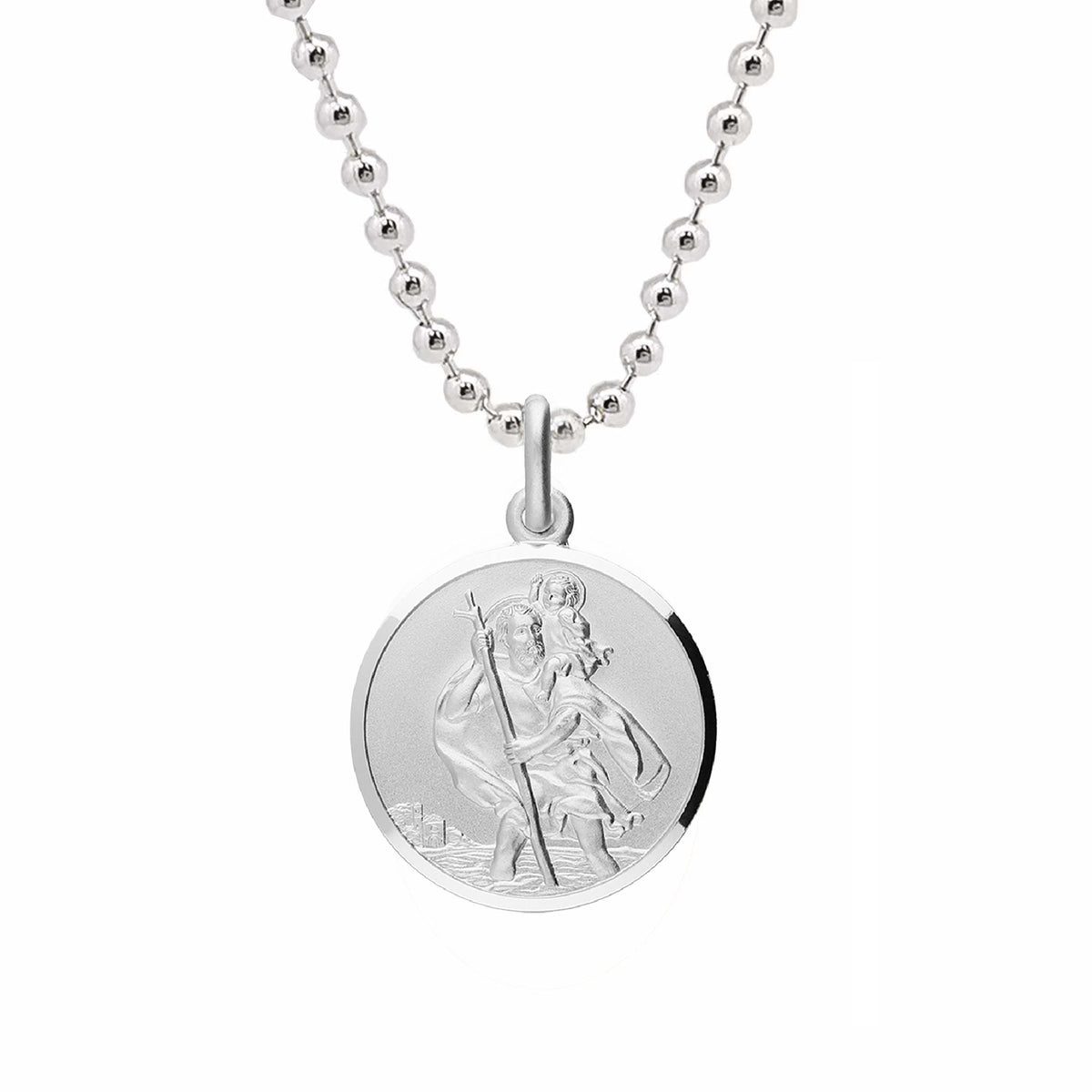 Classic St Christopher Necklace Sterling Silver 20mm