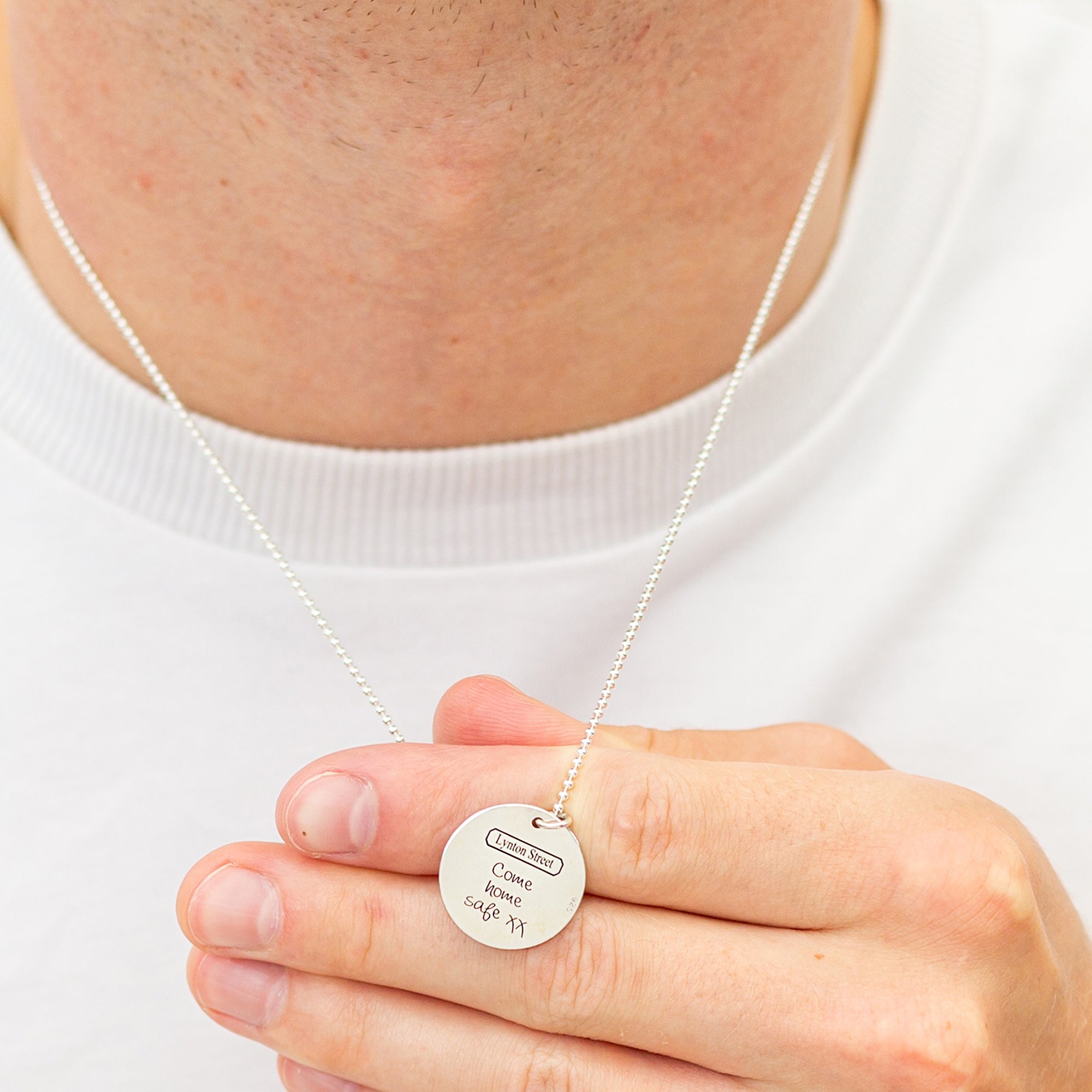 custom street map silver disc necklace off the map jewellery gift for man leaving home