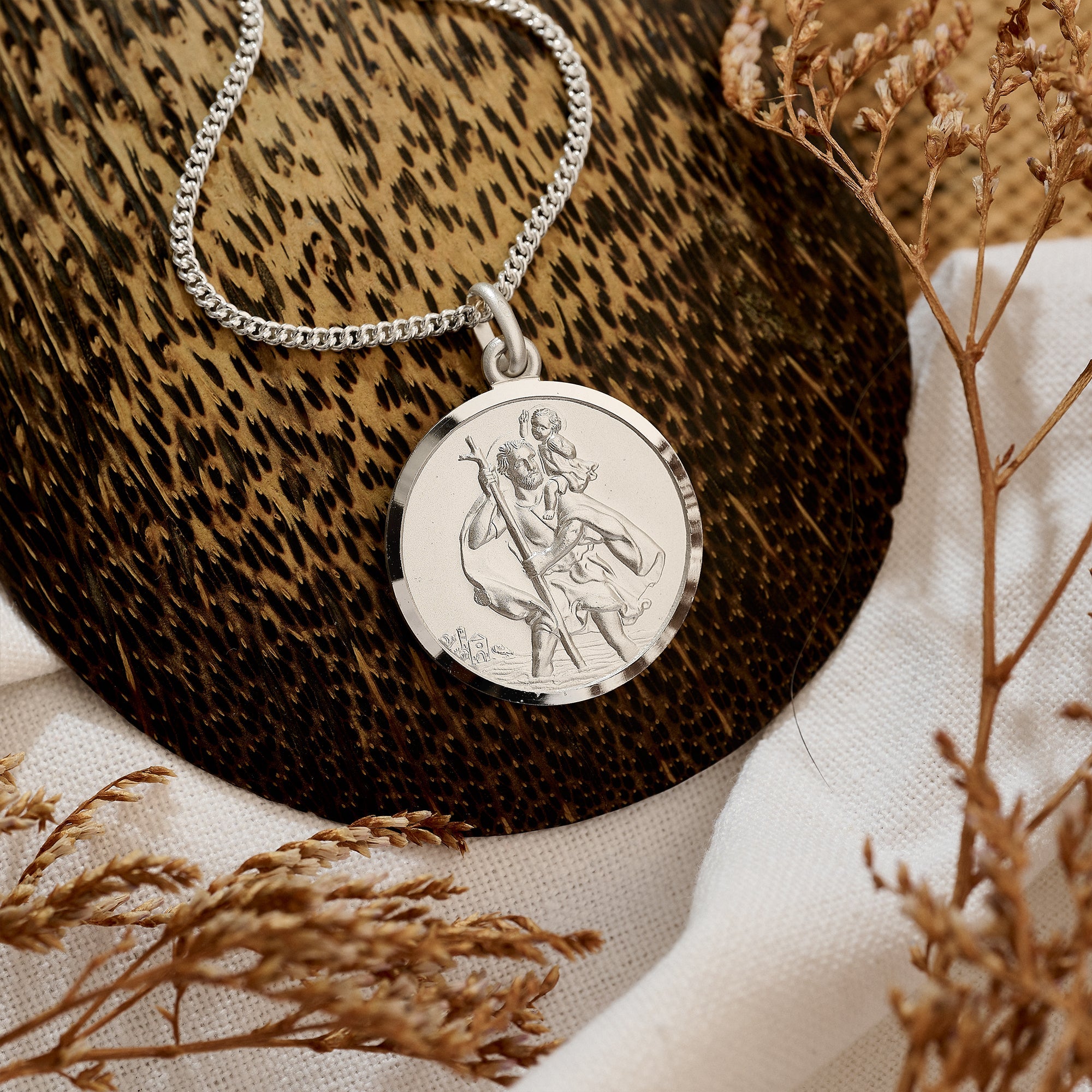 27mm large heavy silver st christopher necklace for men