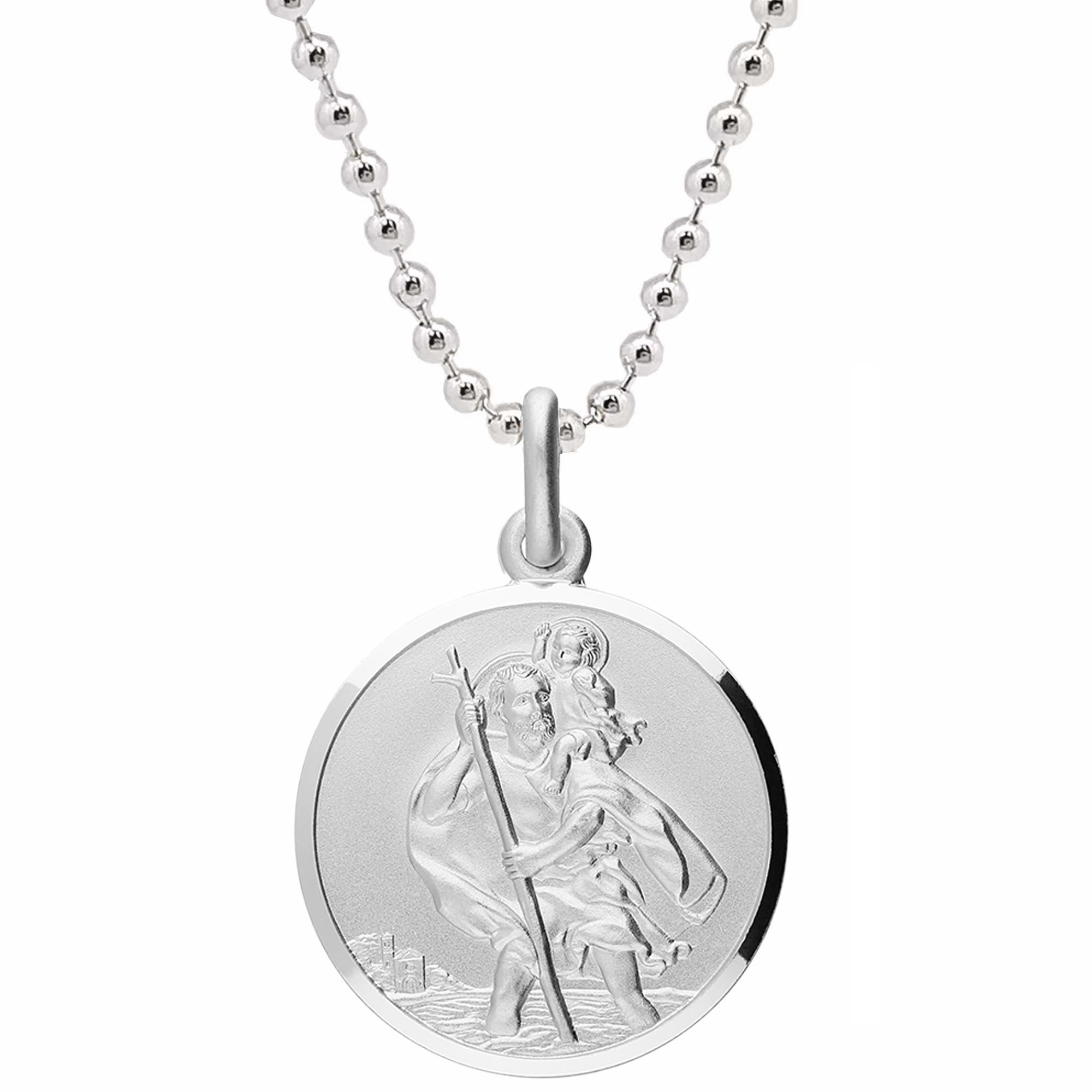 Classic St Christopher Necklace Sterling Silver 27mm