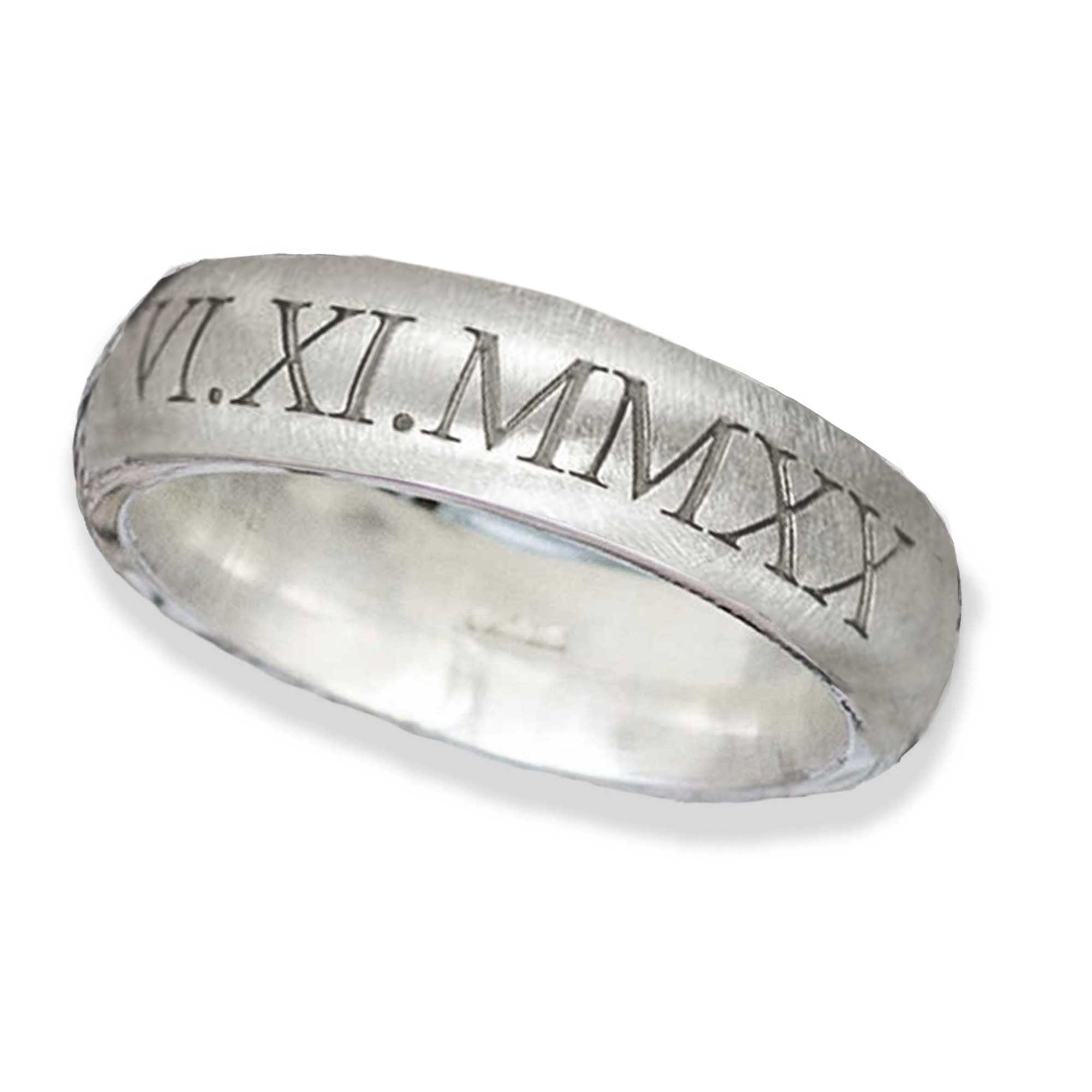 Roman Numerals 6mm Silver Ring - Scarlett Jewellery