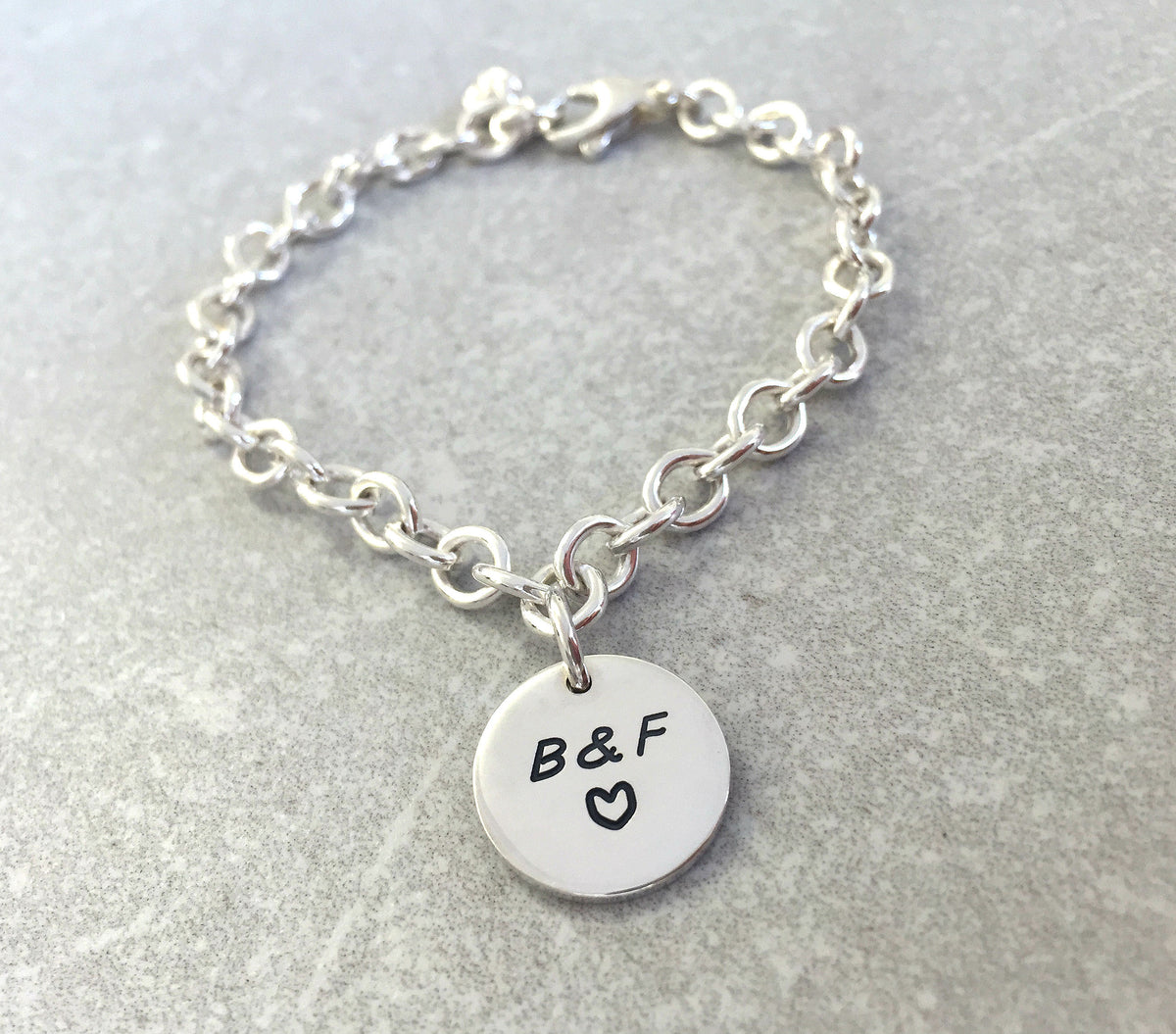 name and heart disc charm for bracelet
