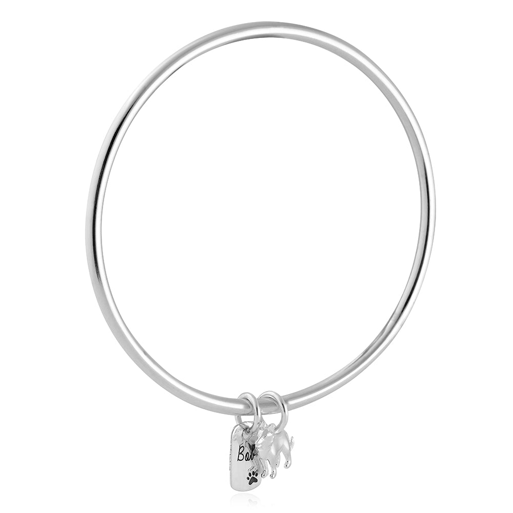personalised border collie silver charm bangle sterling silver made in UK Scarlett Jewellery