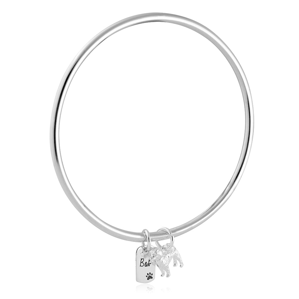 personalised cockapoo silver charm bangle sterling silver made in UK Scarlett Jewellery