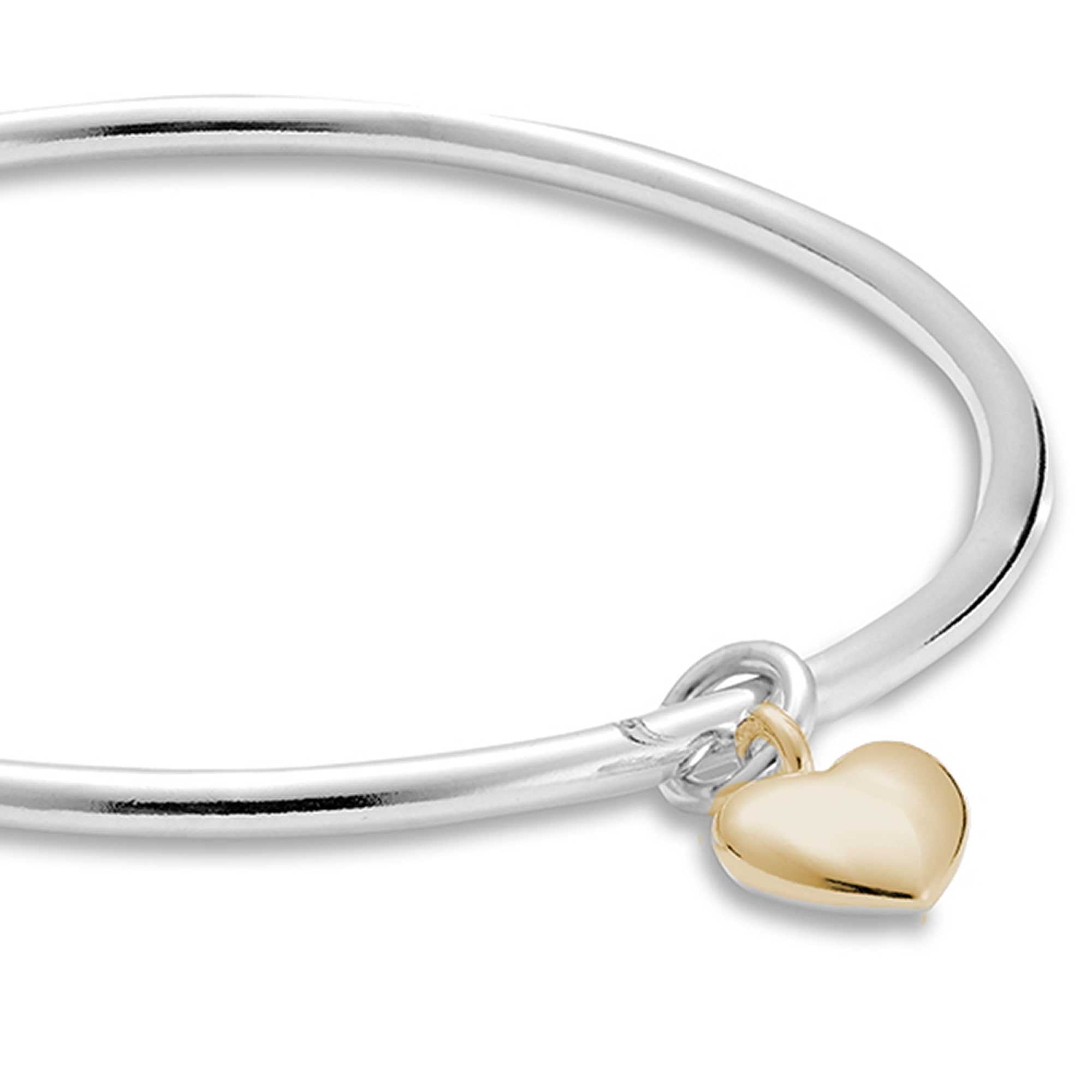 silver and solid 9ct gold heart charm bracelet bangle bracelet for women designer jewellery made in UK