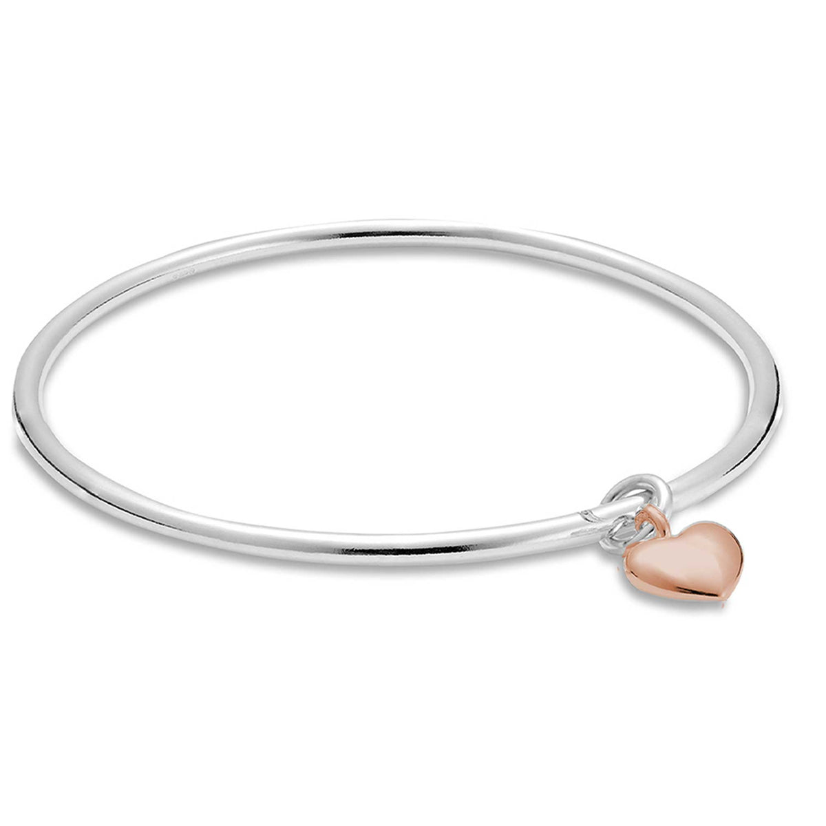 solid 9kt gold heart charm on silver chunky bangle womens gift present for wife anniversary