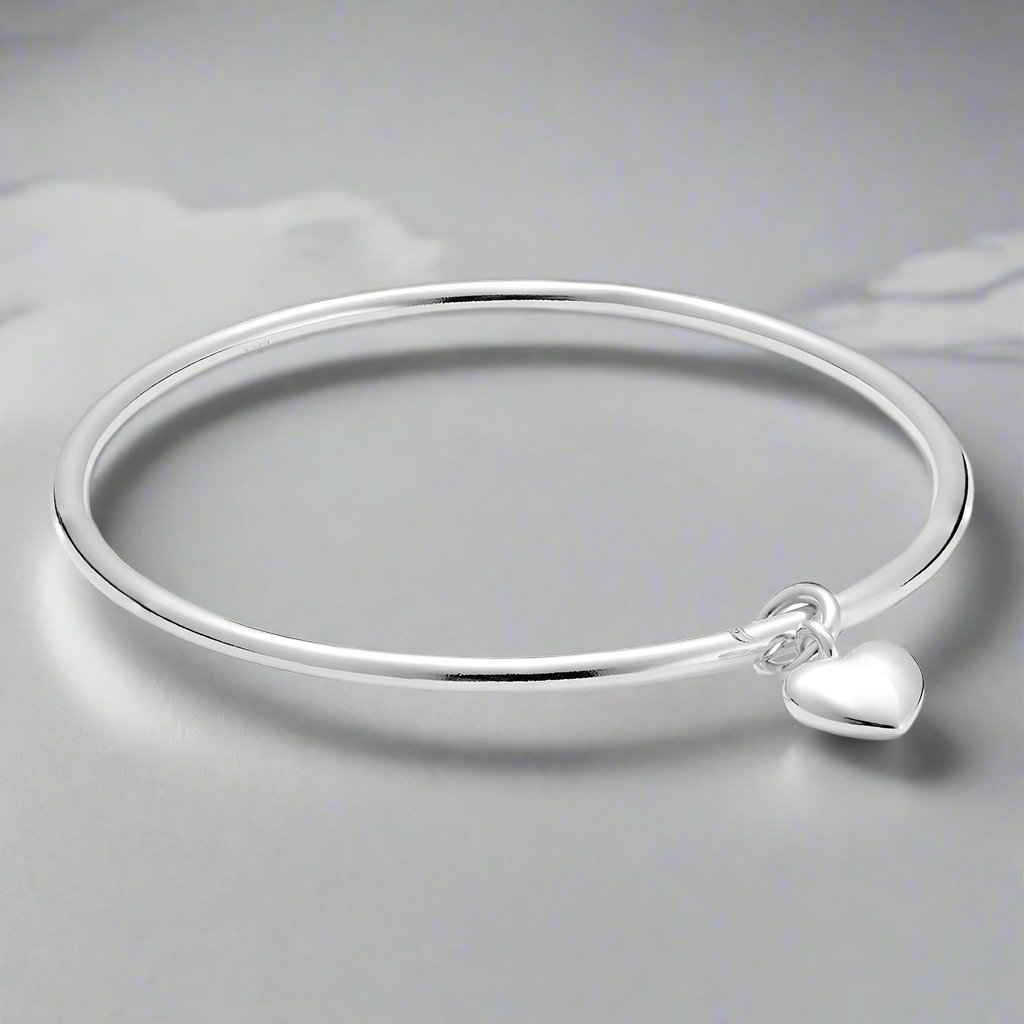 silver heart charm bangle anniversary gift for wife girlfriend mum