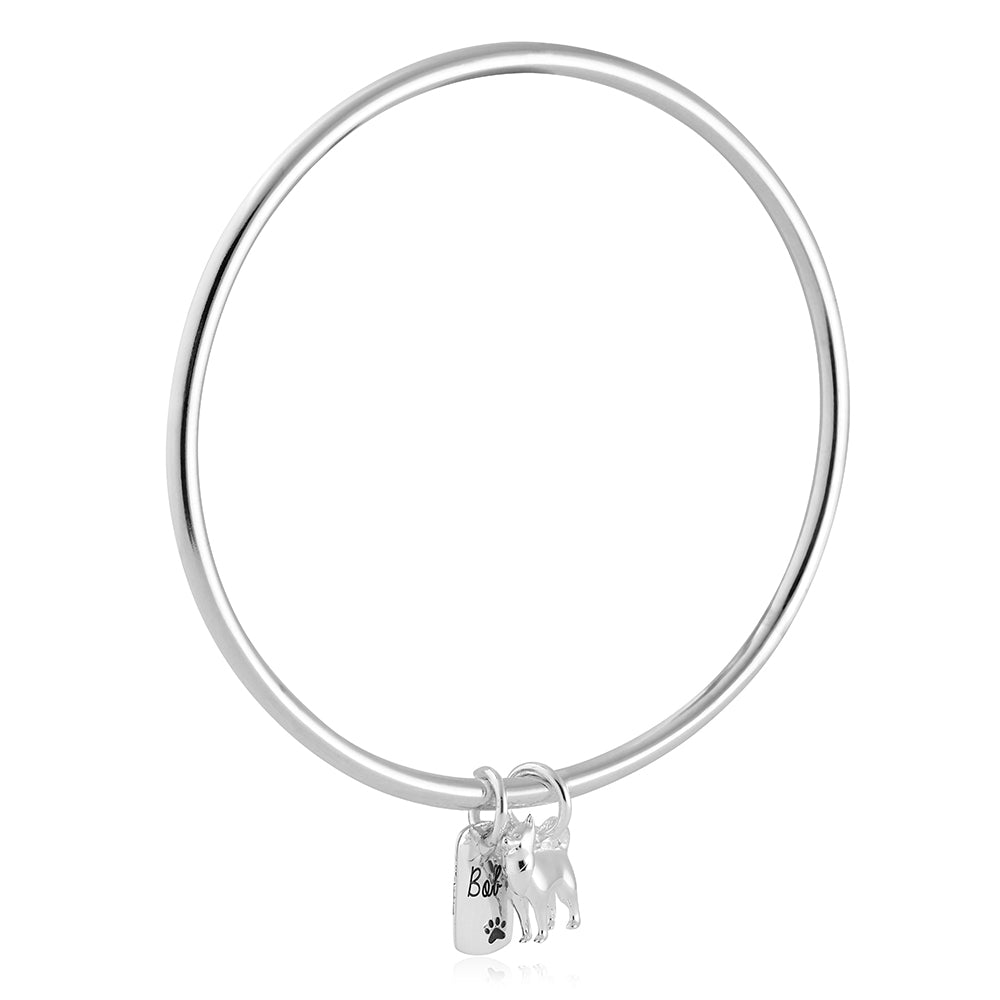 personalised pomsky jewellery gift silver charm bangle sterling silver made in UK Scarlett Jewellery