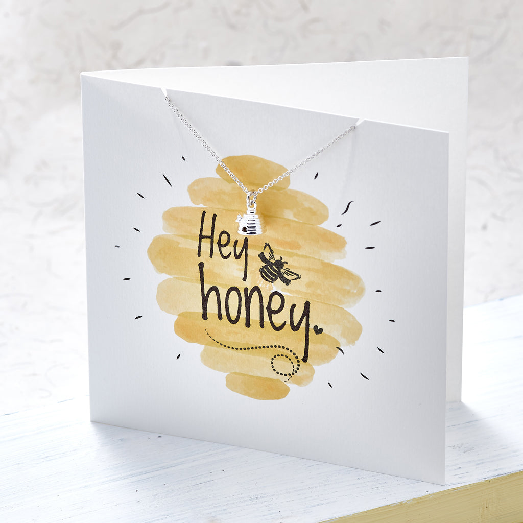 Hey Honey beehive silver necklace gift card Scarlett Jewellery