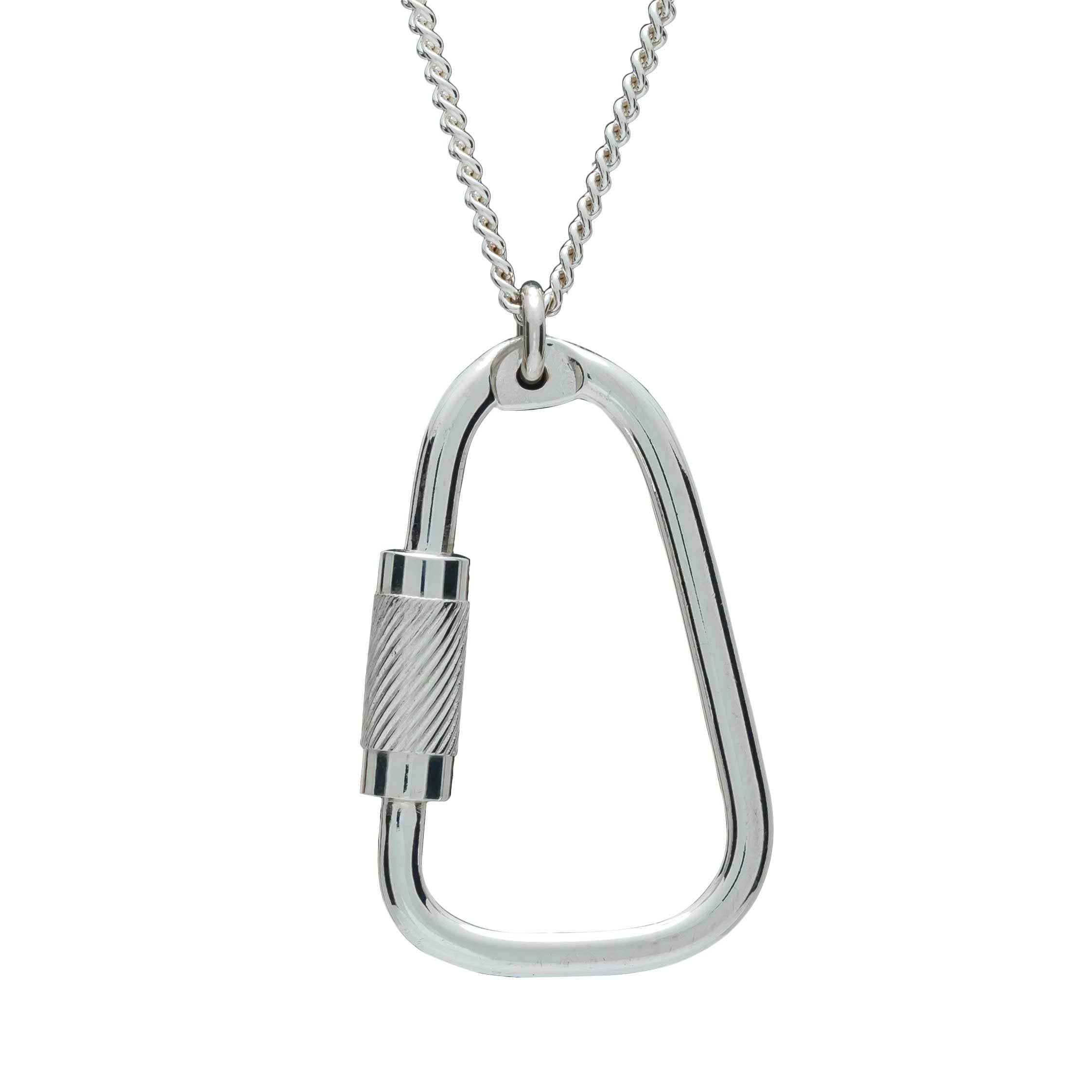 Climbing Carabiner Silver Necklace - mens climbing pendant
