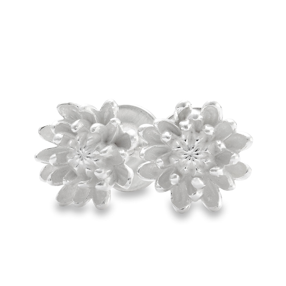 Chrysanthemum Flower Silver Stud Earrings