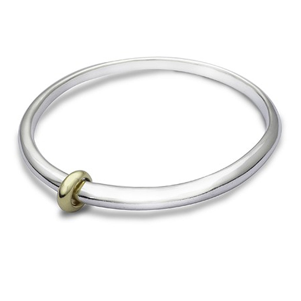 Eclipse Chunky Oval Designer Silver Bangle with solid gold loop for smaller hands Scarlett Jewellery