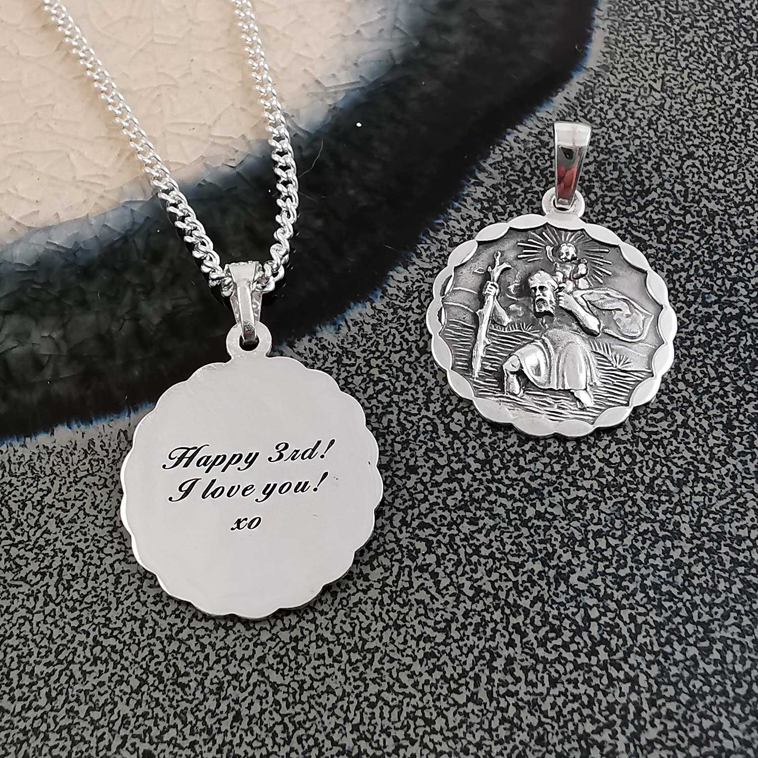 mens womens small silver saint christopher personalised bespoke engraved 18th 21st birthday anniversary gift