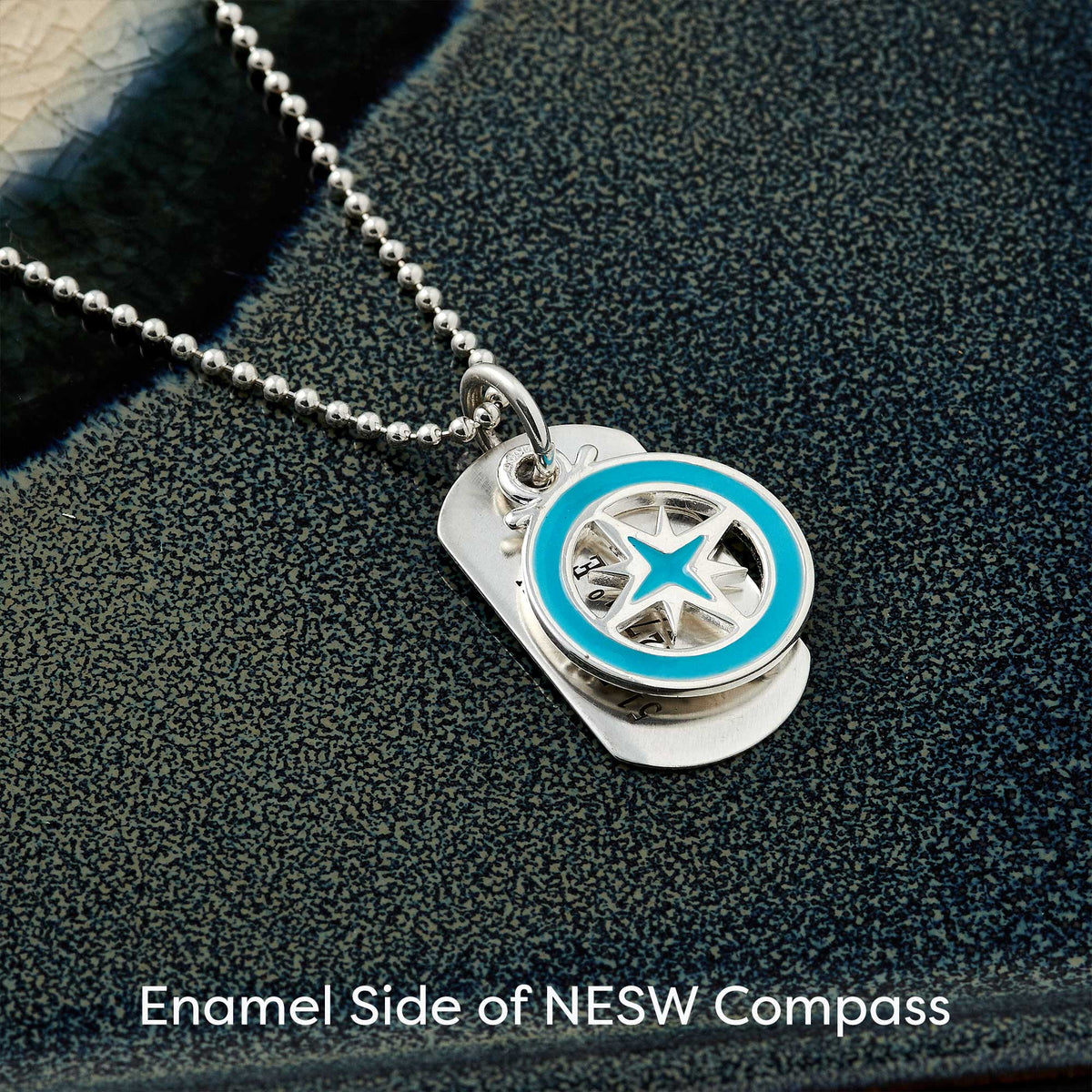 dog tag with travel coordinates engraved with compass enamel pendant mens gift necklace