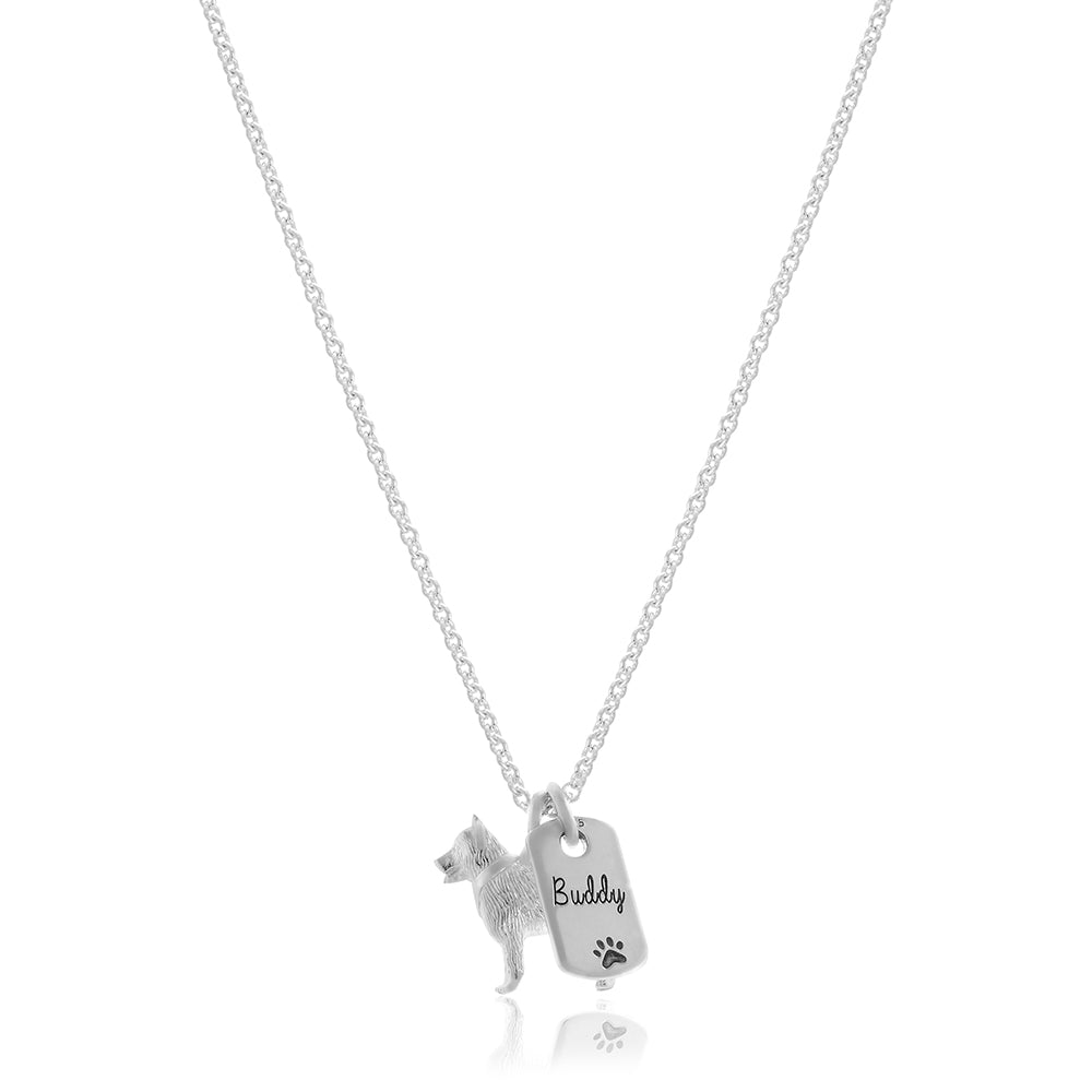 german shepherd silver personalised pendant necklace gift for pet loss from the dog Scarlett Jewellery UK