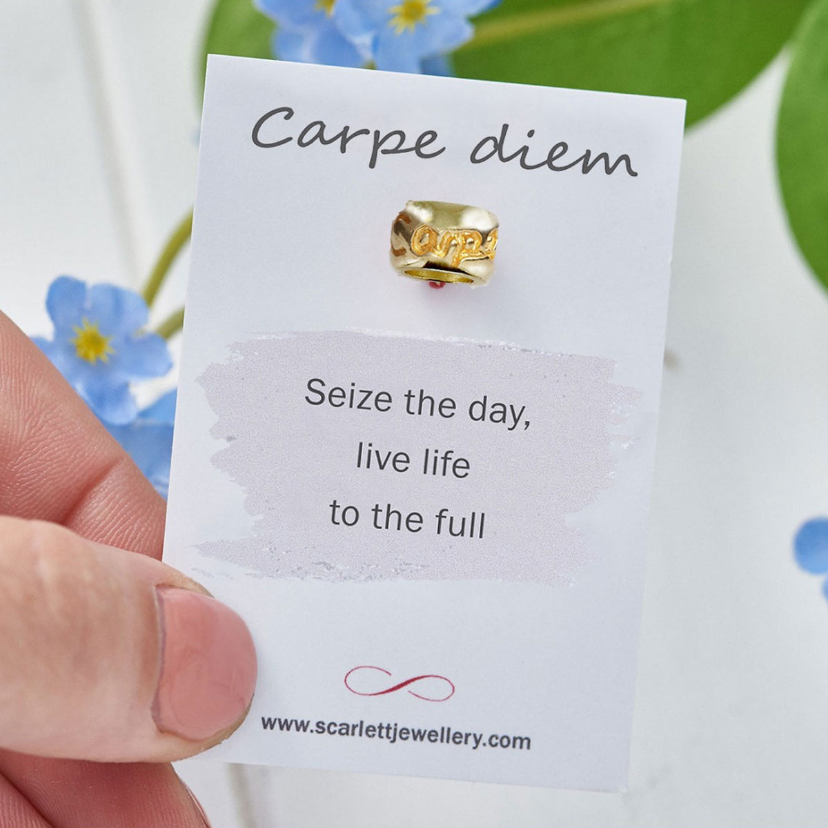 Carpe Diem seize the day engraved solid gold charm bead fits pandora