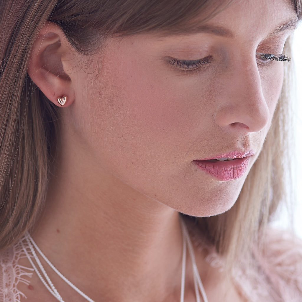 Sweetheart Solid Rose Gold Stud Earrings Designer UK Recyled Rose Gold Studs Scarlett Jewellery