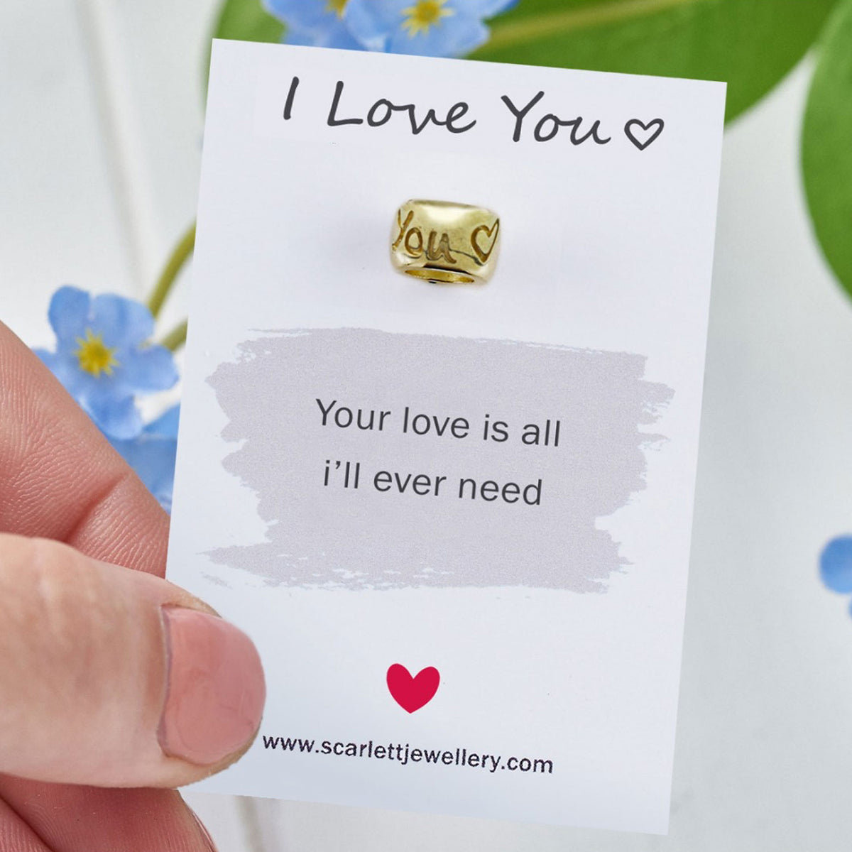 I love you engraved solid gold bead charm Scarlett Jewellery