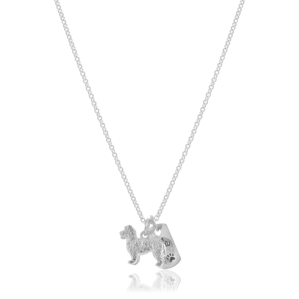 Miniature Schnauzer silver charm necklace engraved gift for pet loss from the dog Scarlett Jewellery UK