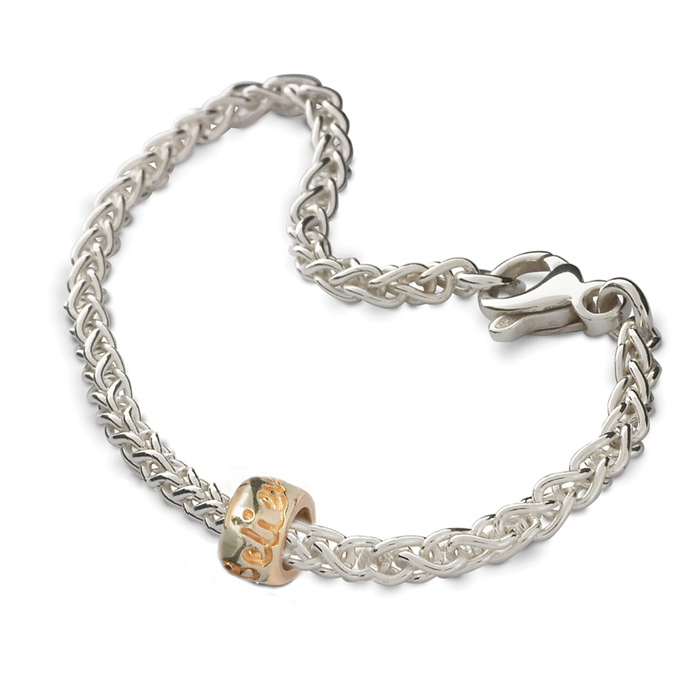 Personalised silver gold or rose gold charm bead engraved bracelet recycled silver made in UK