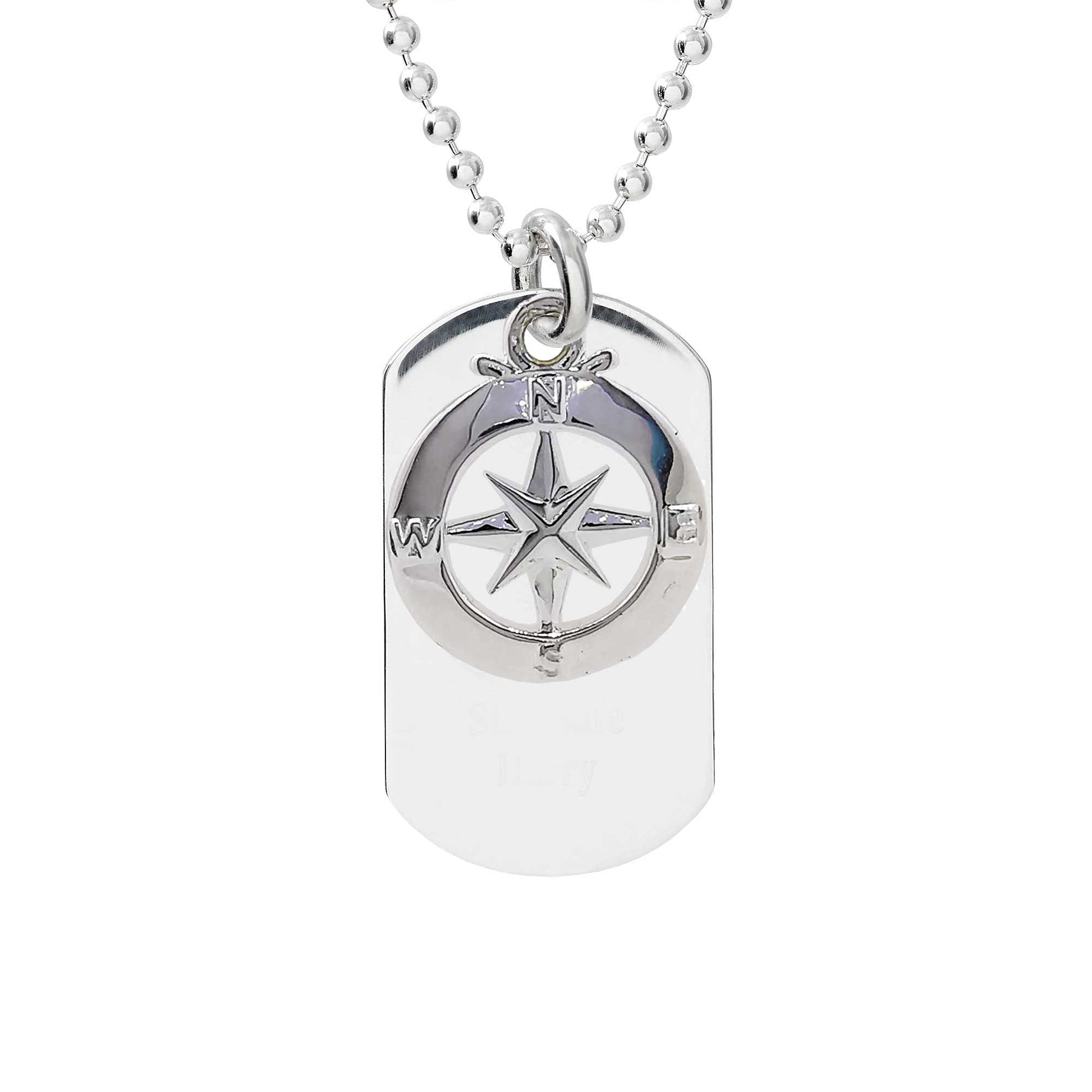 dog tag with travel coordinates engraved with compass enamel pendant mens gift necklace