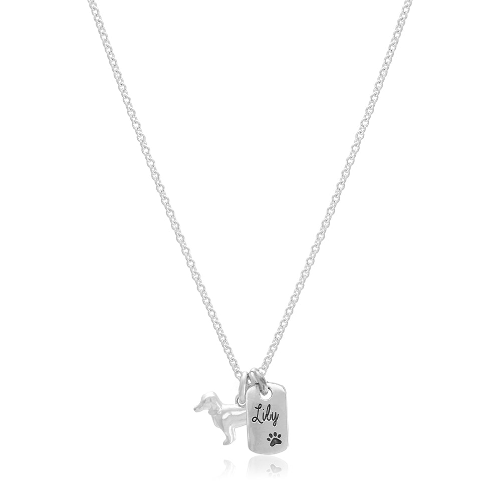 Dachshund Personalised Silver Dog Tag Necklace
