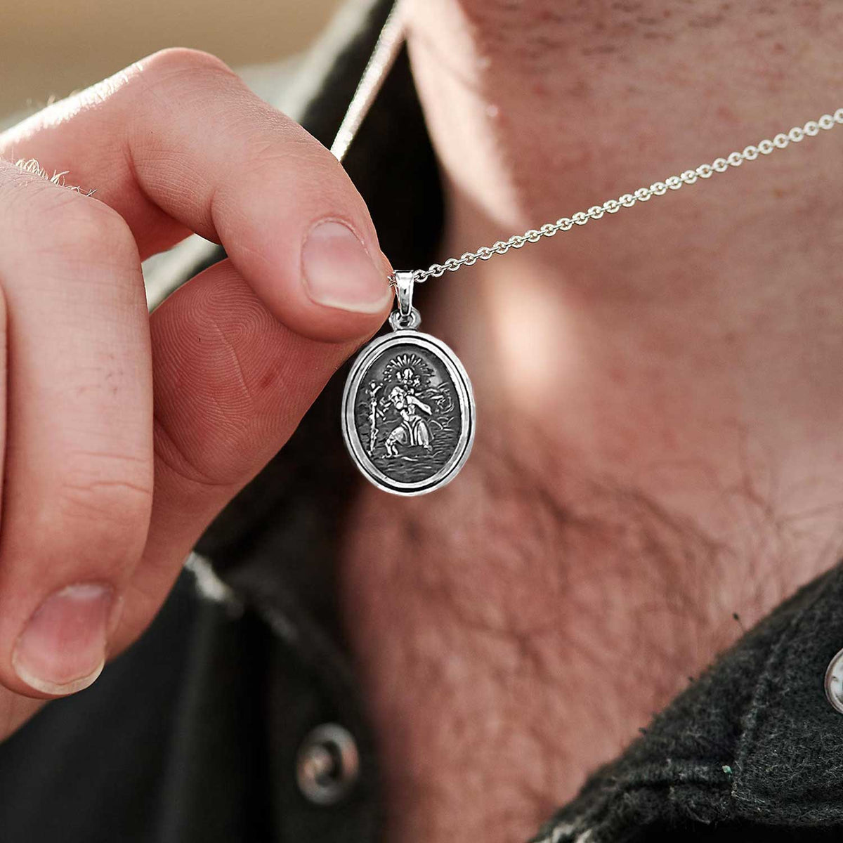 oval silver saint christopher pendant for men women travel gift for him