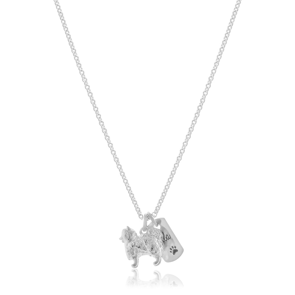 Pomeranian silver dog charm necklace engraved pet loss jewellery gift Scarlett Jewellery UK