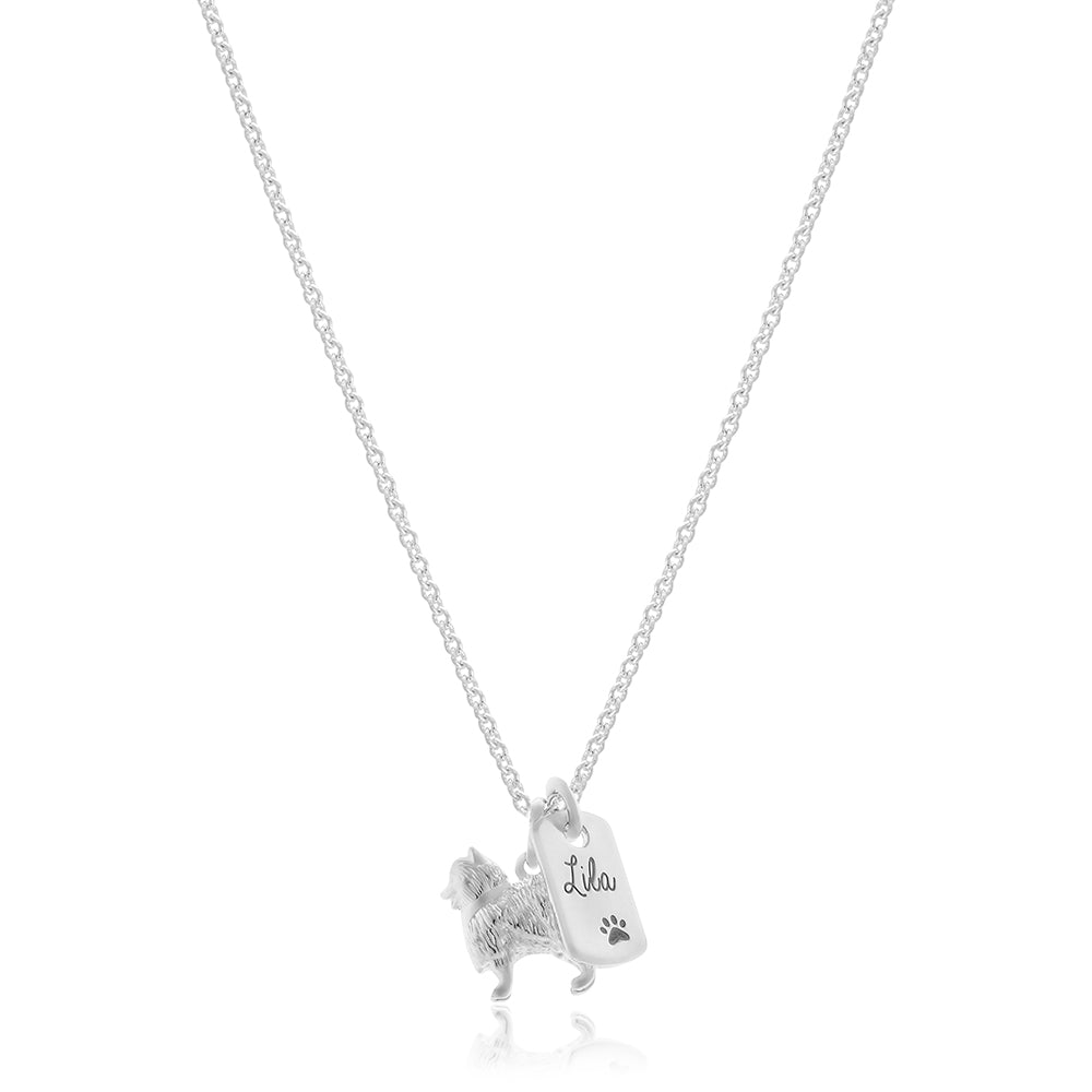 Pomeranian silver dog charm necklace engraved pet loss jewellery gift Scarlett Jewellery UK