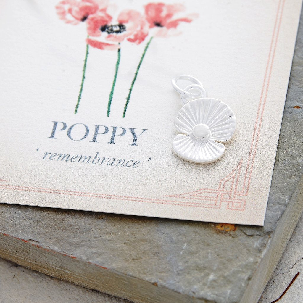 poppy flower charm solid silver